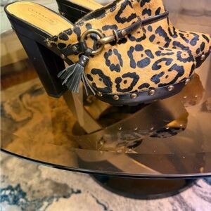 Coach Leopard Print Mules with Tassel and Studs
